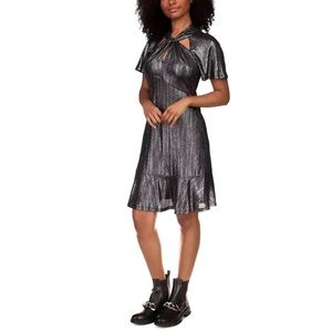 Michael Kors Stretch Metallic Flatter Sleeves Neck Details Dress